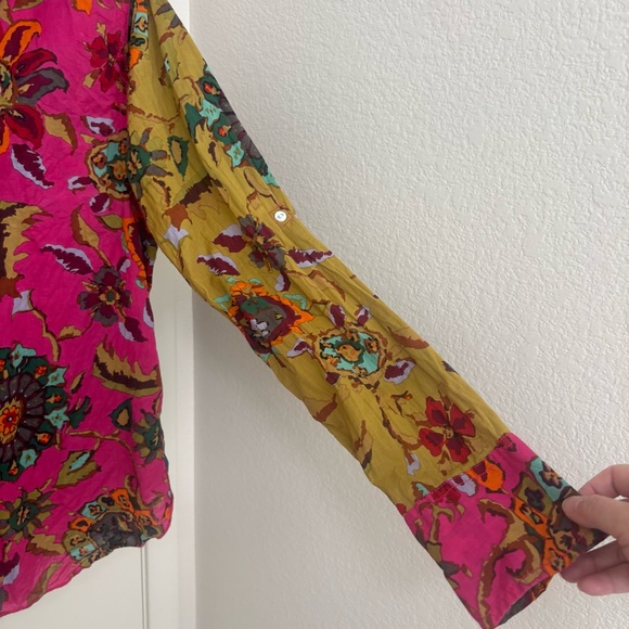 Cino Floral Multicolor neon Women's button down long sleeve blouse size M - Picture 8 of 11